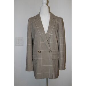 Madewell Relaxed Caldwell Plaid Blazer Tan Beige Double Breasted Jacket XS